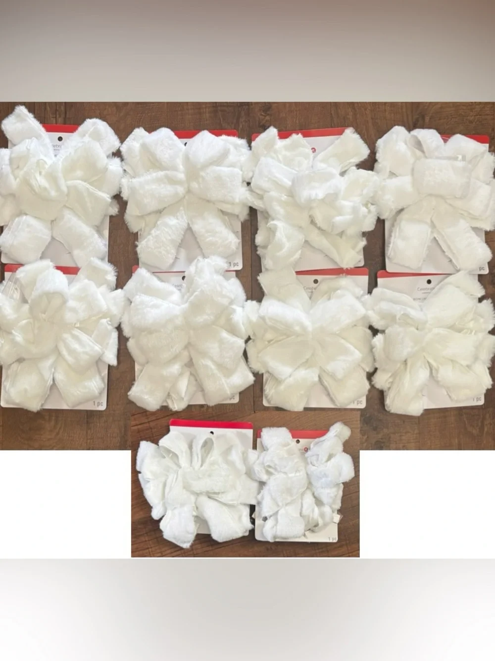 Large Christmas tree topper bows NEW NWT faux fur white 10 total 21”
